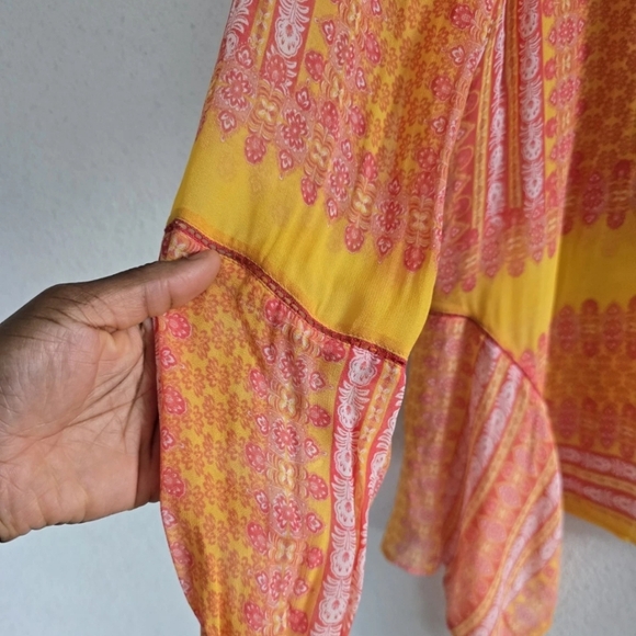 Sundance Sheer Blouse Sz L Women Sunset Go Beyond Embroidered Asymmetrical Boho - Picture 8 of 11